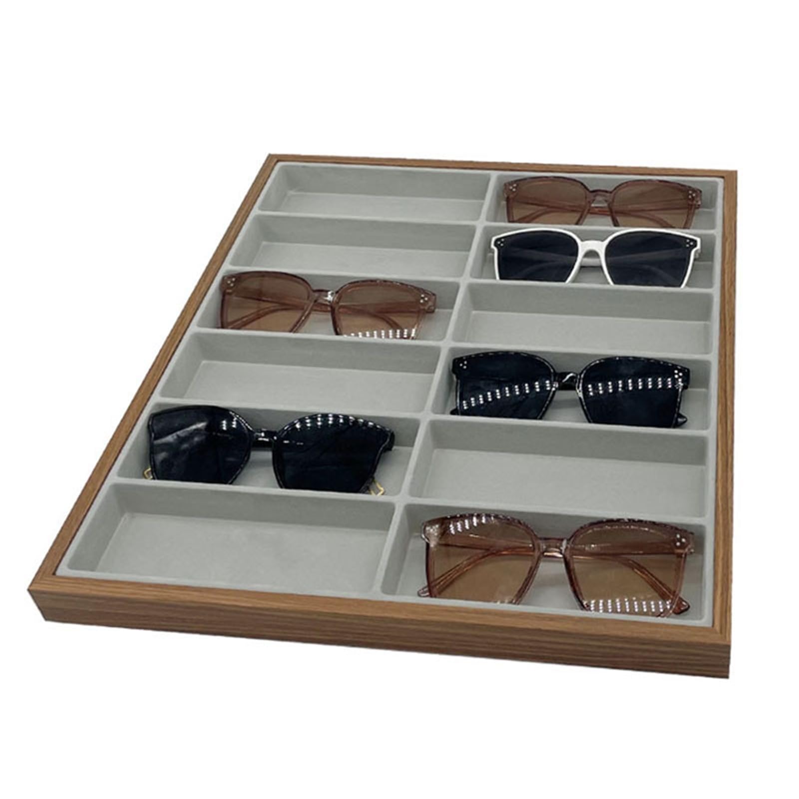 Organizador para Gafas De Sol Estante de Almacenamiento de Madera for Gafas, Bandeja de exhibición for Gafas de Sol, Caja organizadora for Almacenamiento, 12 Rejillas(Grey Inner)