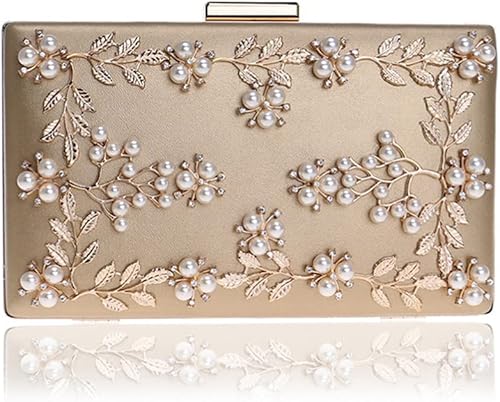 Miniatura 9 de TENDYCOCO Bolso de noche floral con cuentas para banquete, bolso de cóctel de perlas para mujer (dorado), Oro