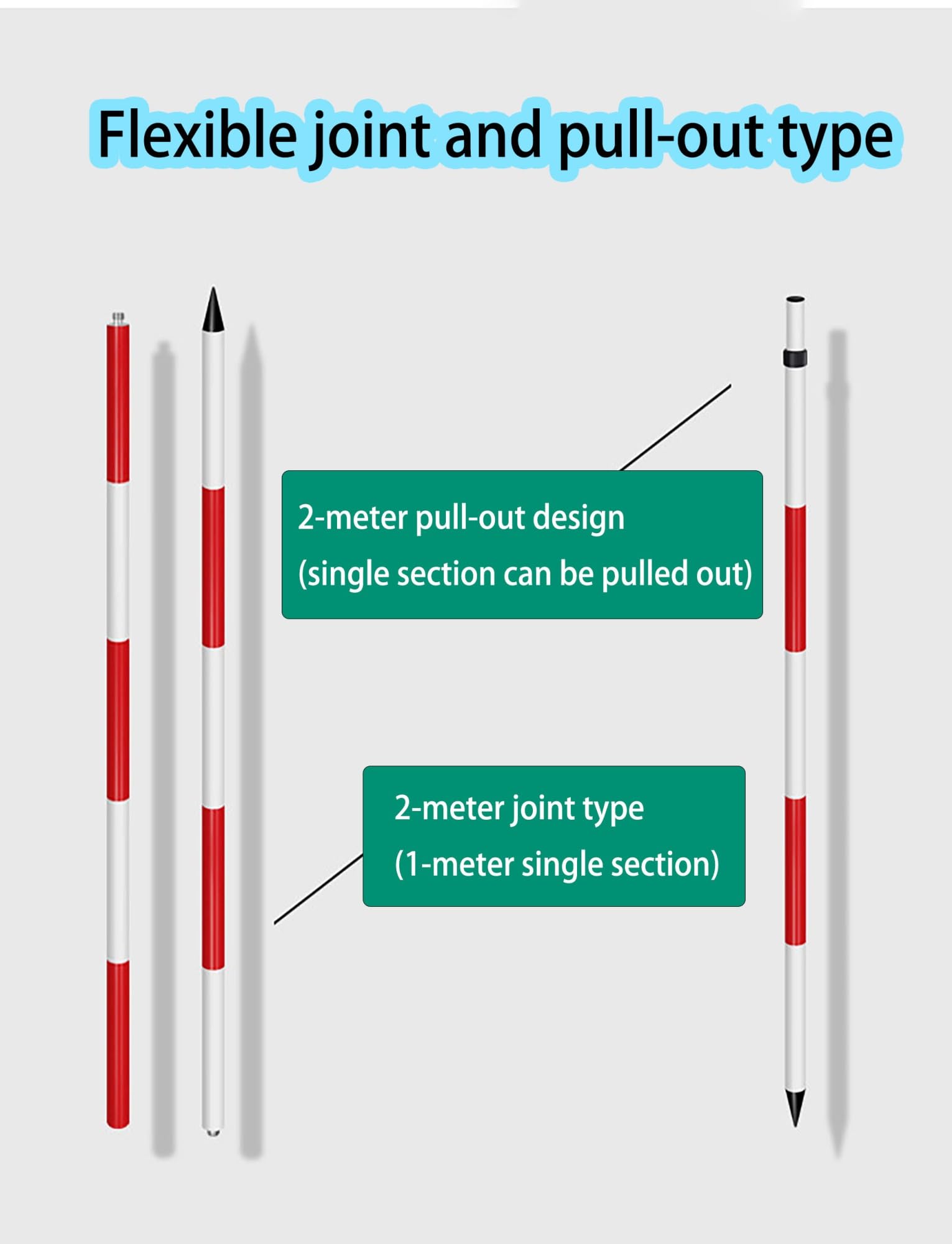 Genérico Vara de medición Desmontable de Aluminio de 200 cm para levantamientos topográficos, Marcado de Obras, mediciones de ingeniería, Vara de medición Duradera y Ligera.