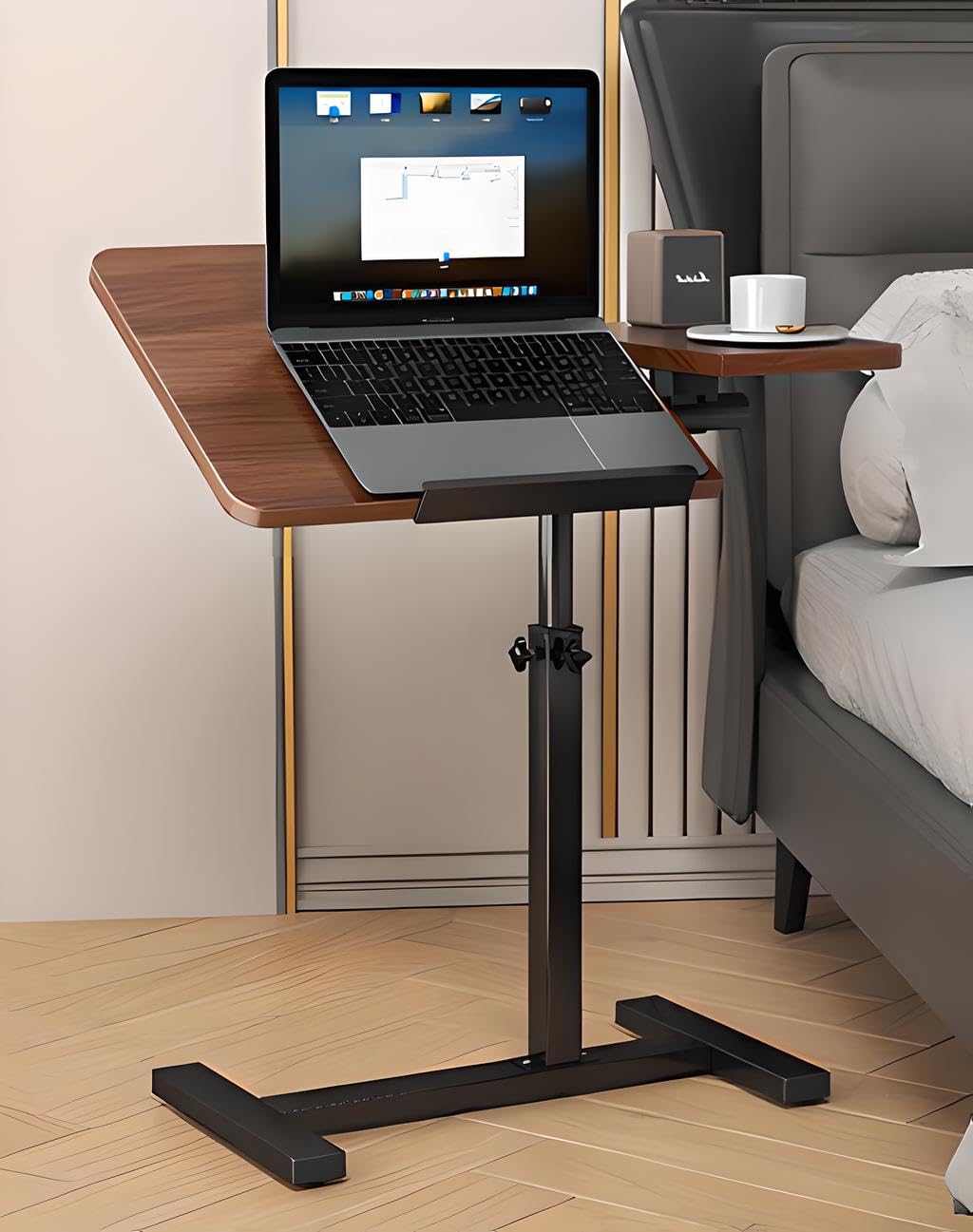 Simcat Mesa ajustable para cama superior con 2 escritorios inclinables, 60 × 40 cm, escritorio de pie en forma de C para laptop, cama pequeña con ruedas y mesa auxiliar para sofá, para dormitorio