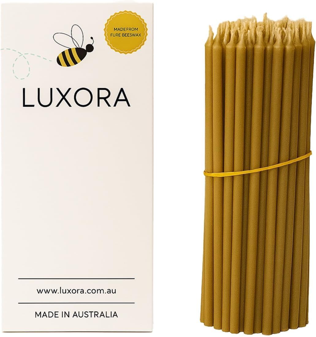 Australian Made Pure Beeswax Candles – Slim Church Candles, Ideal for Orthodox Services, Prayer, Meditation, Birthdays & Emergency Lighting Candle Non-Toxic, Drip-Free,Smokeless, 50pcs (6.3 x 0.20 in)