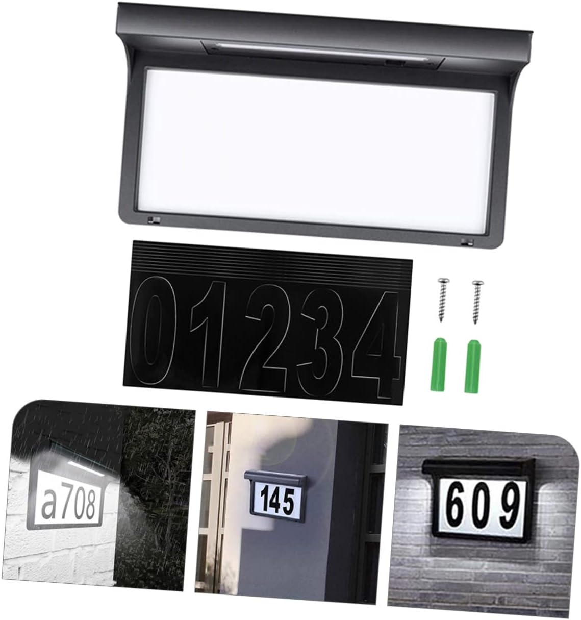 Gadpiparty Solar Address Plaque Light with House Numbers Led Sign for Garden and Patio Easy Installation Solar Powered Illuminated for Night Visibility