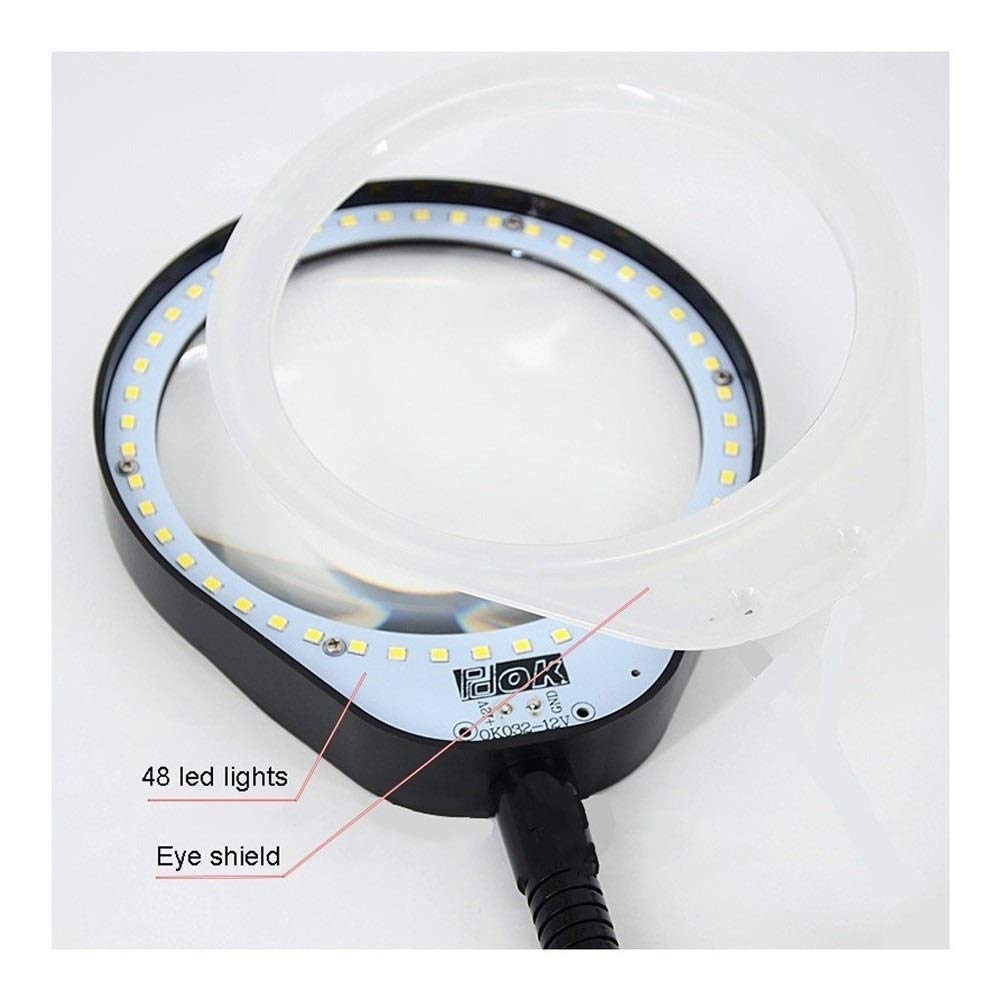 Lámpara de Lupa LED de Escritorio con Soporte, luz Brillante para Lectura, Manos Libres, Lupa Ajustable de 3X, 5X, 8X y 10x.