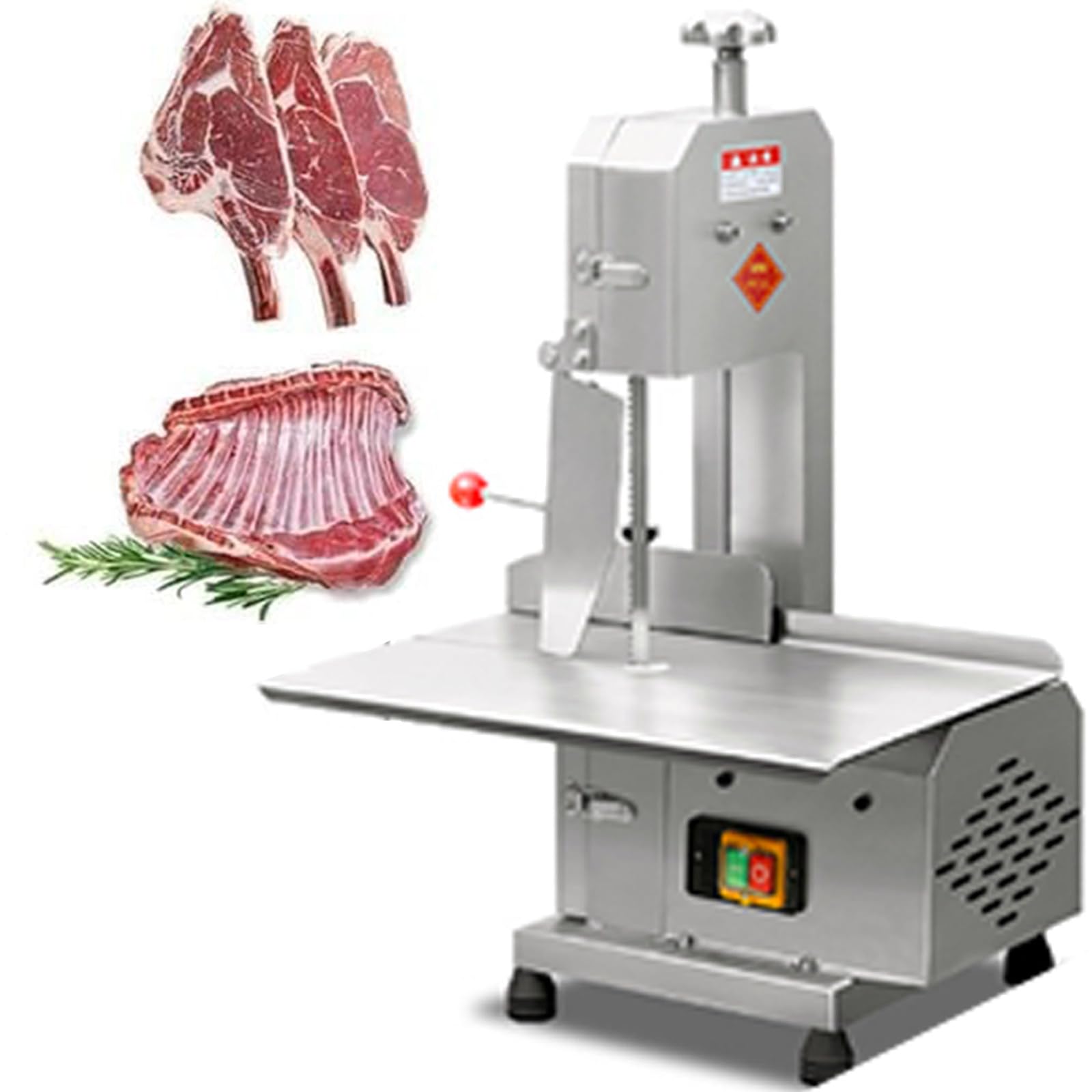 ZenSeFarin Meat Cutting Bandsaw Machine, 750W Electric Bone Saw for Butchering with 47 x 32.5CM Stainless Steel Workbench, 6 Saw Blades, 0-13CM Cutting Thickness, Fro zen Meat Cutter for Ribs