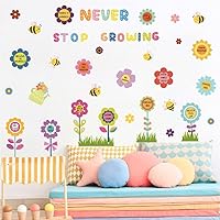 Vista 4 de OLMIXA Calcomanías de pared coloridas de flores de jardín de primavera, calcomanías de pared con cita inspiradora, calcomanías de pared de vinilo