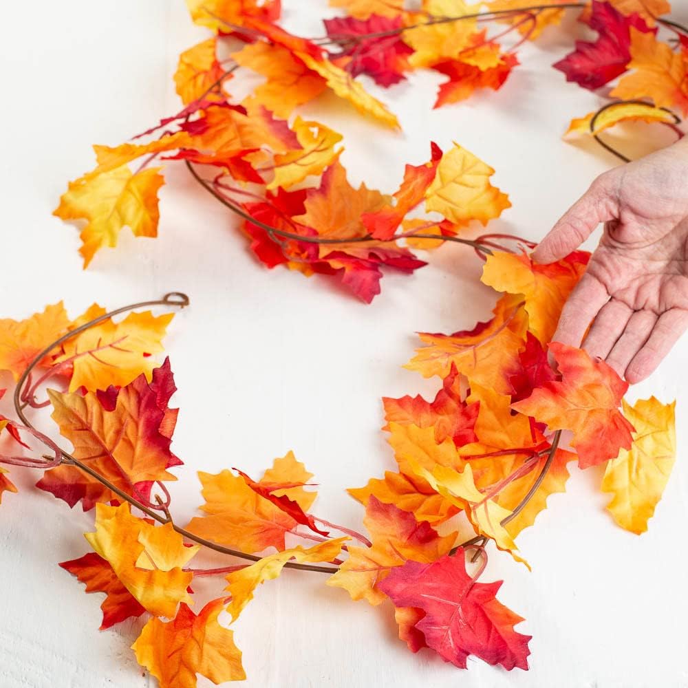 Factory Direct Craft Artificial Autumn Maple Leaf Garlands for Fall Decor, Thanksgiving and Autumn Weddings (12 Feet Total - 2 Garlands)