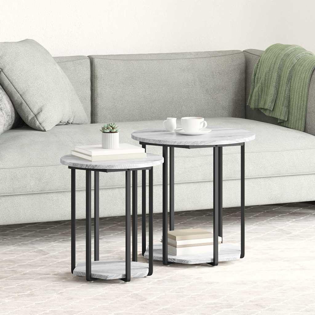SXZenSpace Industrial Side Tables Set of 2 Grey Engineered Wood & Metal 50/40 cm Cube End Table Living Room Bedroom Sofa Small Coffee Nest for Corridor