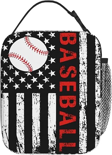 Miniatura 3 de Lonchera de béisbol con bandera estadounidense para hombres y mujeres, pequeña bolsa de almuerzo para oficina, trabajo, picnic, reutilizable,