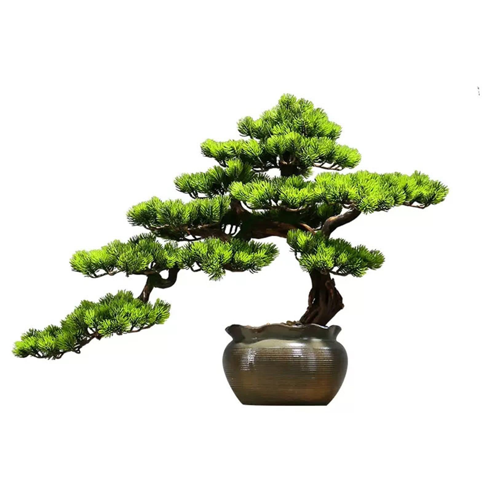 CAFIEDR Artificial Bonsai Artificial Bonsai Tree New Chinese-Style Green Simulation Pine Bonsai Tree Indoor Desktop Decor Simulation Plant Fake Tree Ceramic Flower Pot For Home Offic.