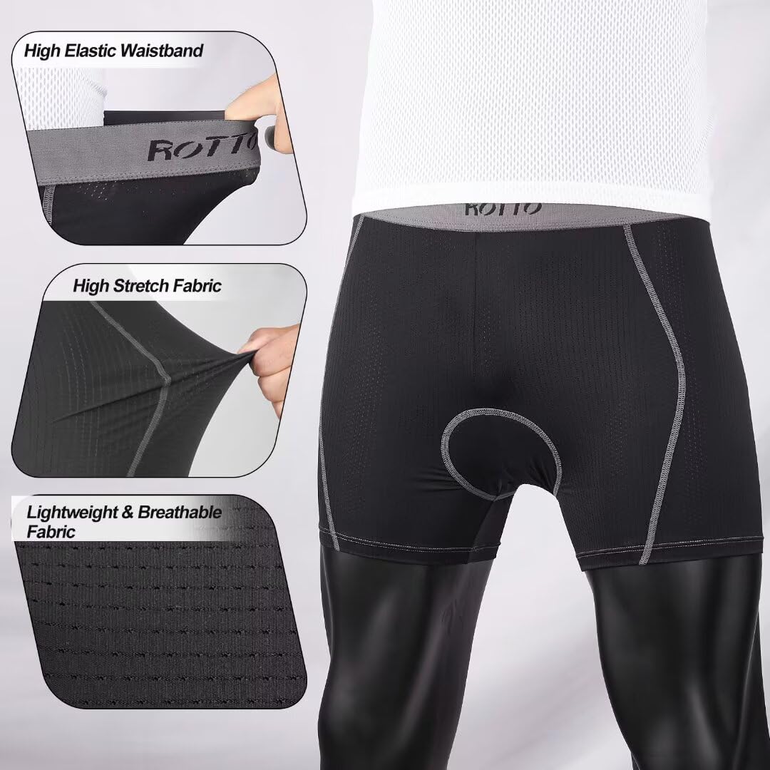 ROTTO Hombres Ropa Interior per Ciclismo Calzoncillos Acolchados 3D Forro MTB Pantalones Cortos Transpirable y de Secado Rápido