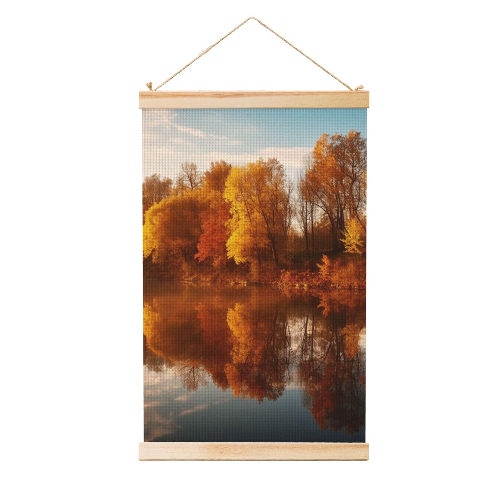 Autumn Forest Reflected Poster Wooden Shaft Hanging Poster Wall Hanging Banner Canvas Artwork with Wood Frames 12"x18" Modern Artwork Decor Ready to Hang Wall Art for Home Decor Scroll Painting