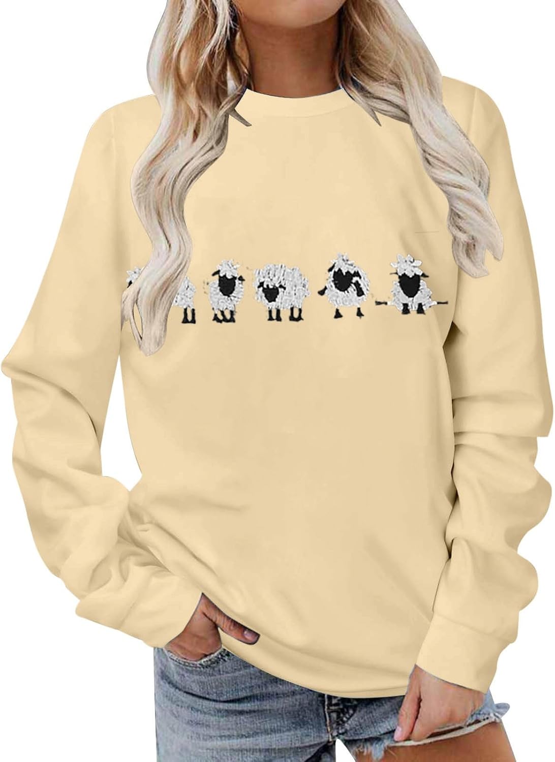 Cute Farm Animal Sweatshirt for Womens Funny Cute Sheep Animal Graphic Shirts Long Sleeve Crewneck Pullover Tops - Image 2