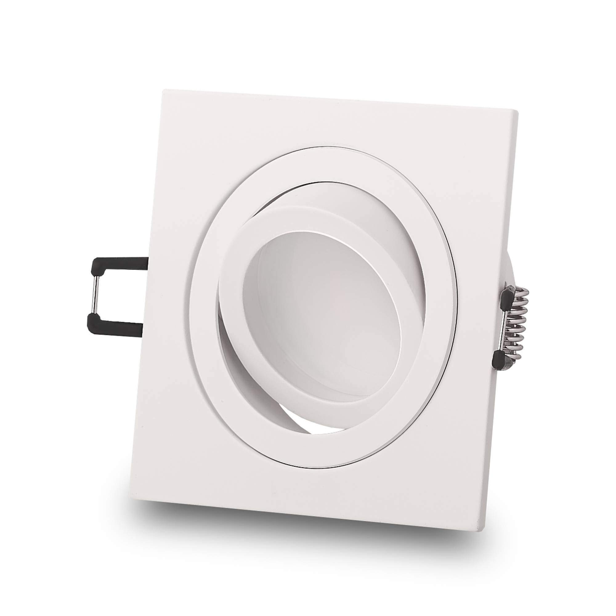 6x Einbaustrahler Rahmen Set eckig weiß schwenkbar super flach – Einbaurahmen für GU10 MR16 Leuchtmittel 90x90mm – Ø80mm Bohrloch Aluminium Einbau-Spot Strahler Einbauleuchte