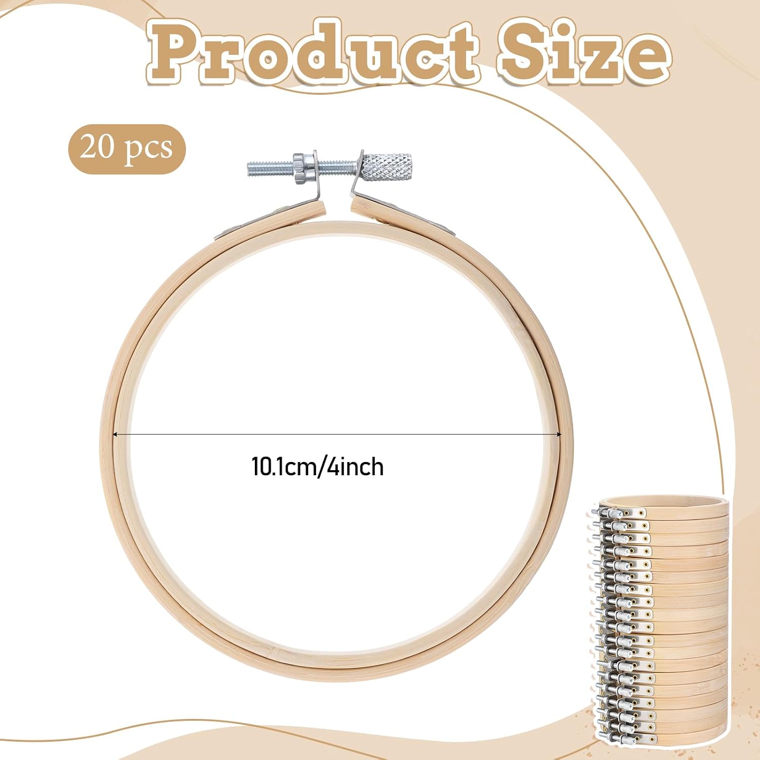 20 Pieces 4 Inch Embroidery Hoops, Adjustable Small Embroidery Hoop Bamboo Embroidery-Hoops Wooden Round-Embroidery Hoop for Gifting and Decorating Cross Stitch, Craft Sewing