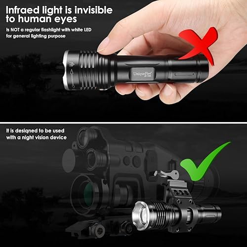 Miniatura 4 de UniqueFire Mini 850 nm IR iluminador linterna luces para visión nocturna, linterna infrarroja pequeña zoomable luz antorcha, 3 modos de memoria