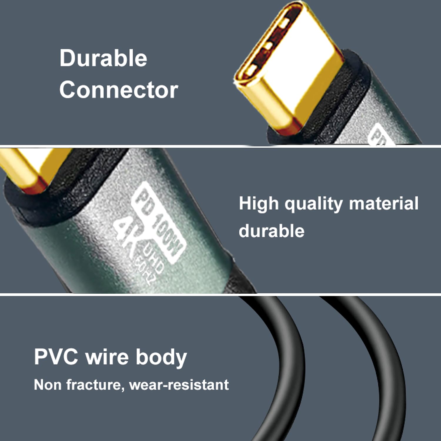 Cable tipo C a C de 40 pies, carga rápida 4K a 60 Hz 100 W, funda de aluminio para transferencia de datos de alta velocidad para monitor portátil Xreal MacBook Pro, iPad Pro, iPhone 15 Pro