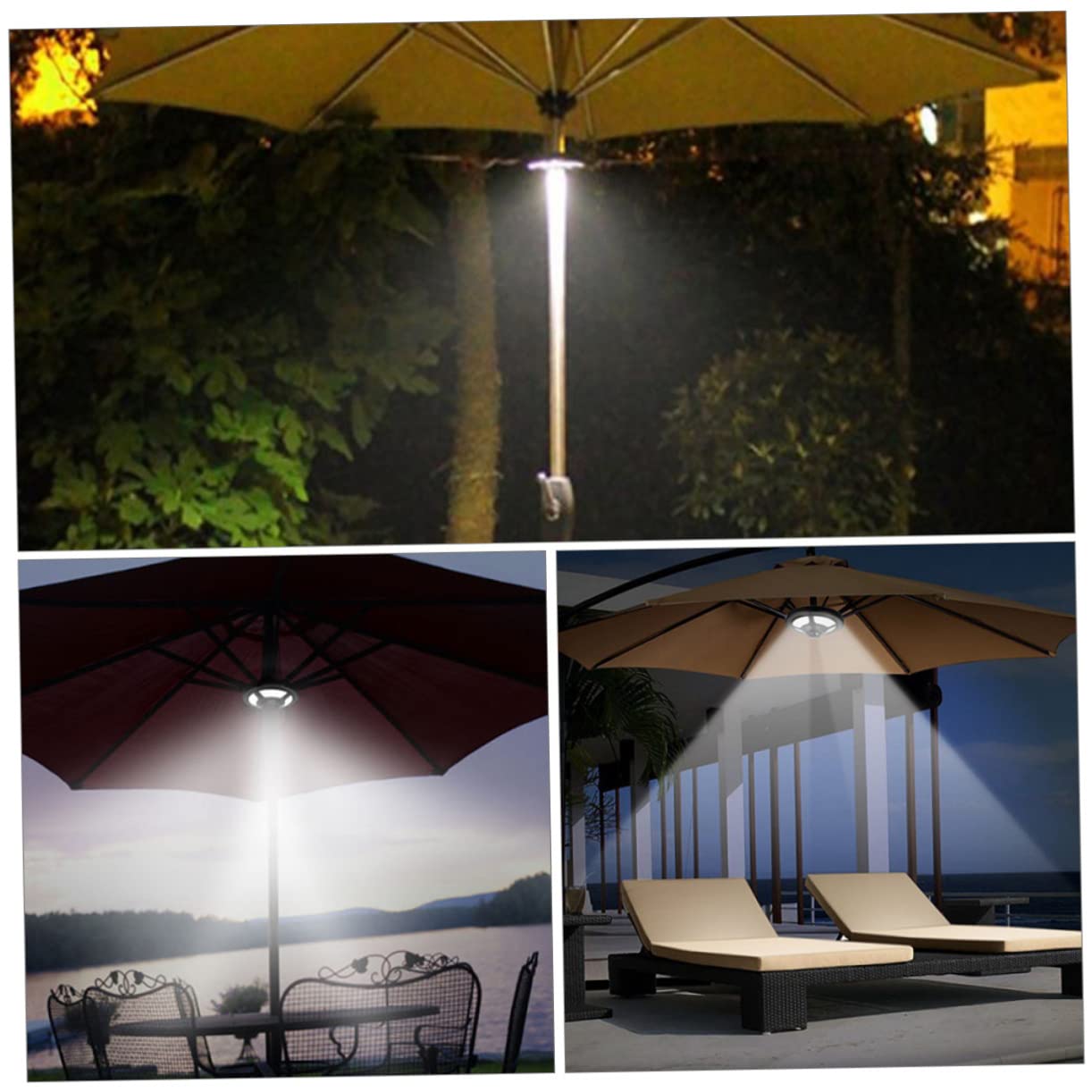 iplusmile Lámpara LED de Camping para Paraguas, Iluminación Exterior de ABS Negro, Luz Brillante para Actividades Nocturnas Seguras en Casa Aire Libre