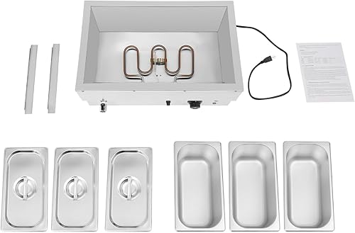 Miniatura 5 de DYNAMI Calentador de alimentos para bufé comercial de 110 V, mesa de vapor eléctrica grande de acero inoxidable de 3 bandejas con diseño de