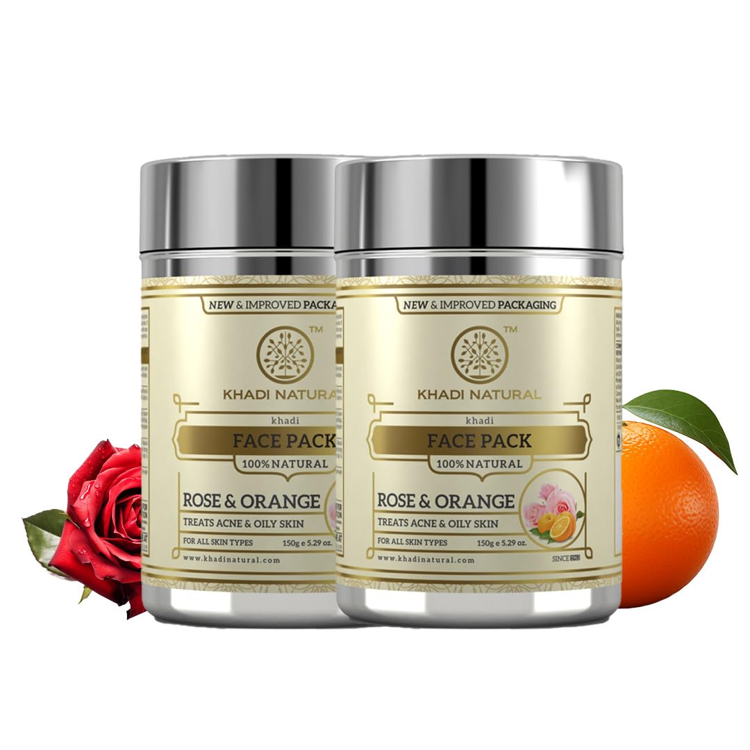 Khadi Natural Ayurvedic Rose & Orange Face Pack | Face Pack for Glowing Skin |Face Pack for Exfoliating Skin | Free from Harsh Chemicals | Suitable for All Skin Types| Pack of 2| (50 * 2) (100 gm)