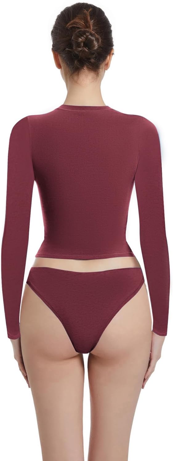 Long Sleeve Shirts for Women Crewneck Basic Tees T Shirts Fitted Crop Tops Y2k Going Out Tops - Image 2