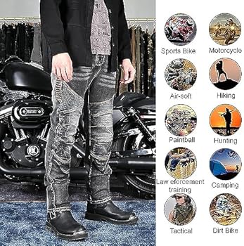 GEBIN Motorbroek voor heren, motorjeans met beschermers, aramidevezel jeans, motorfiets, motorbroek met dijbeenzakken, zwart, XS
