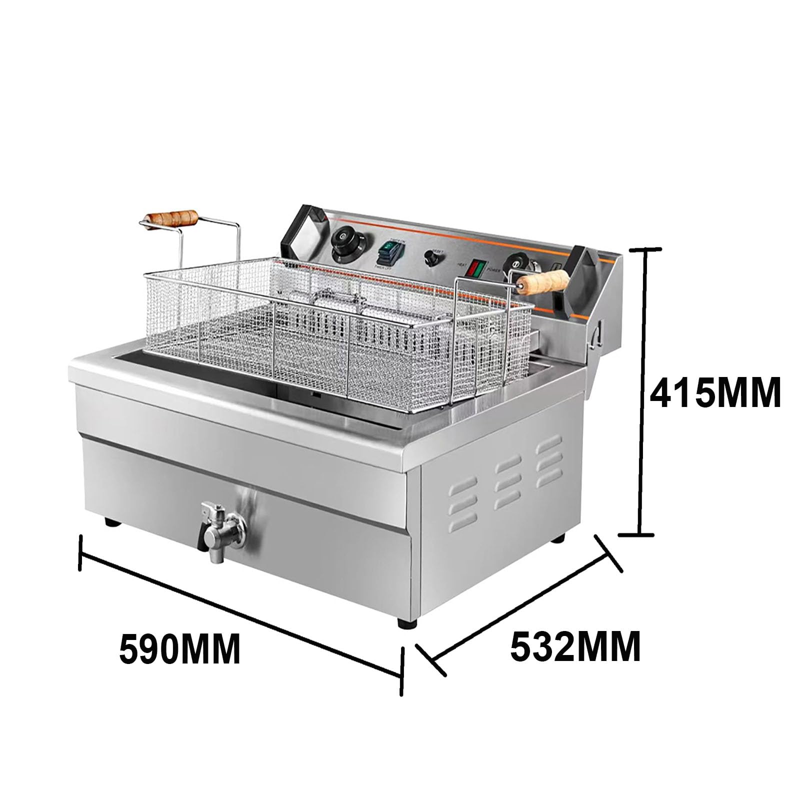 Friggitrice Elettrica da Banco da 20/30 Litri, Friggitrice Professionale con Riscaldamento a Quattro Anelli, Temperatura Regolabile e Timer, per Friggere Diversi Tipi di Alimenti