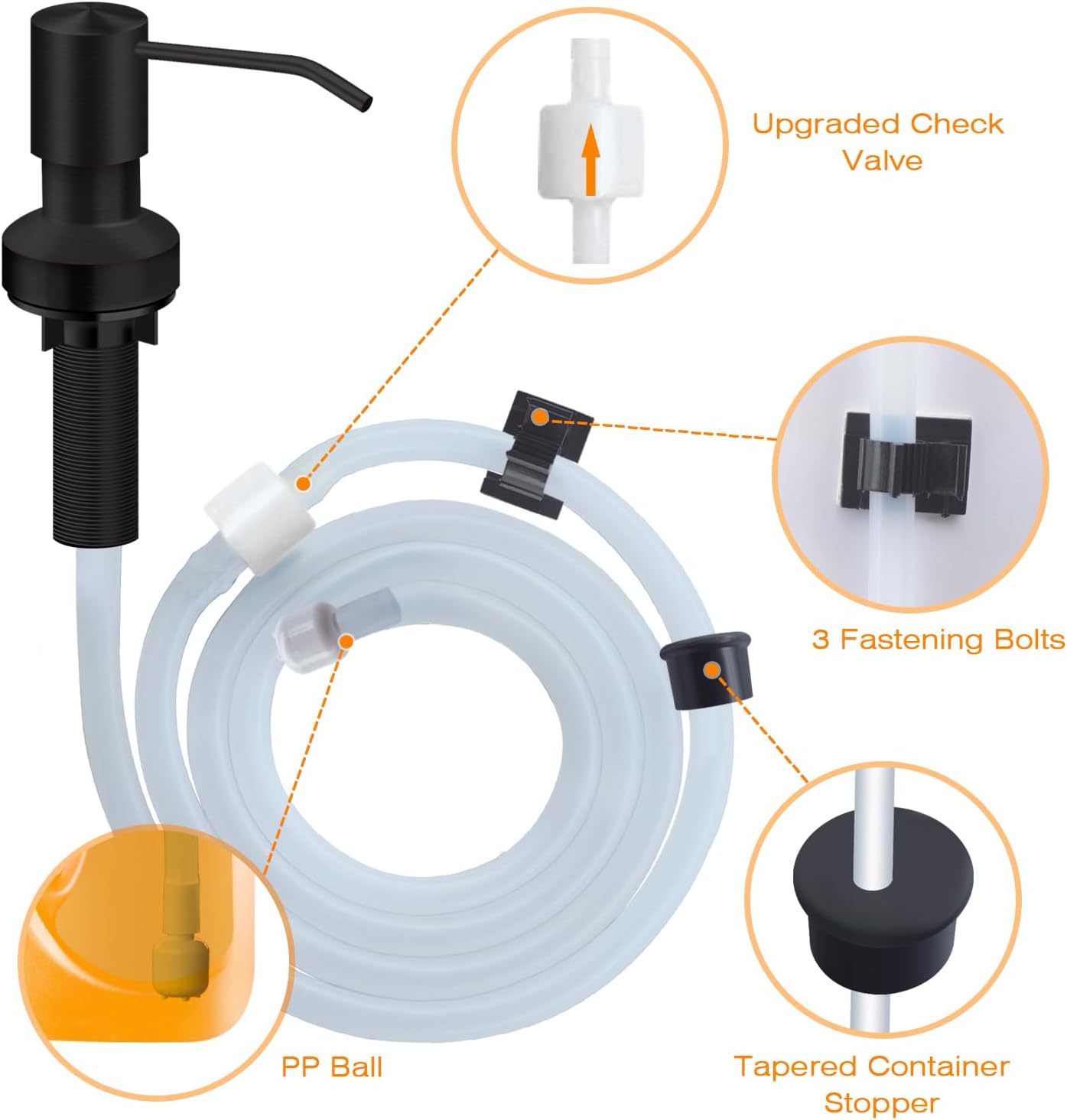 Sink Soap Dispenser for Kitchen Sink, Countertop Built in Sink Soap Dispenser with 47”Extension Tube kit, No Need to Fill The Little Bottle Again (Black) - Image 4