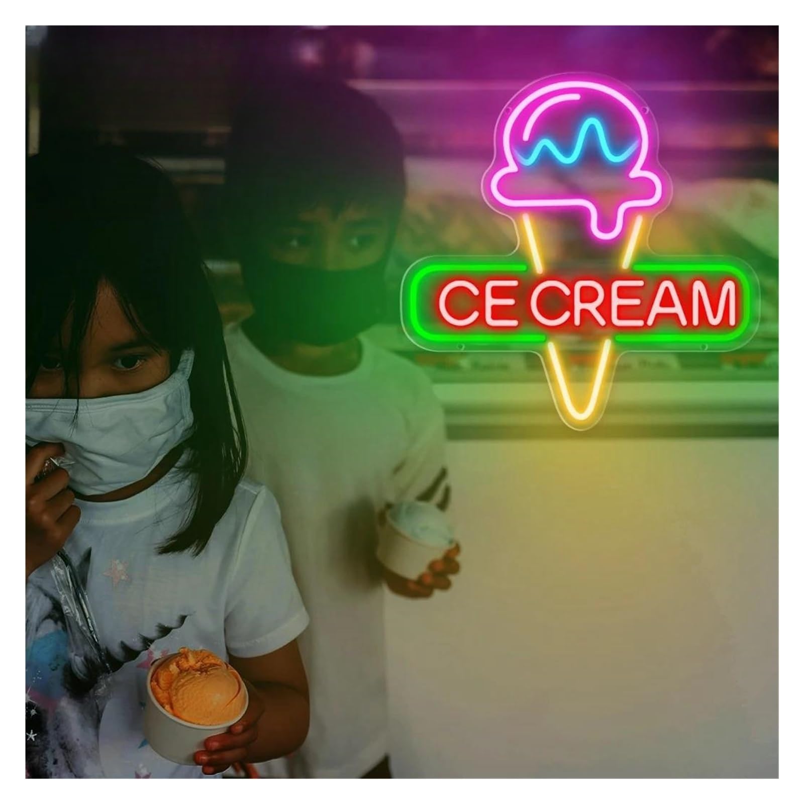 Letrero luz neón LED de helado para letreros neón Comida para luz para heladerías Restaurantes Tiendas bocadillos