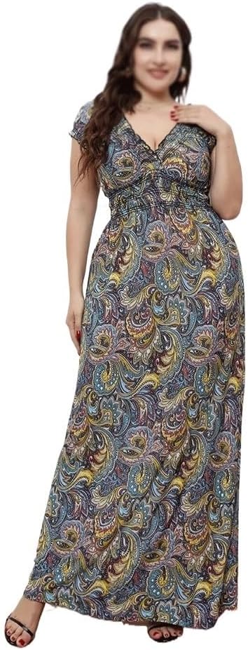 JSEIAJB Women Dress for Beach Travel Holiday Long Dress Floral Printed Bohemian Suspenders Dress(4X-Large)