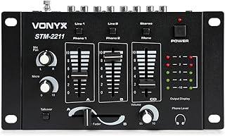 Vonyx STM-2211 4 Channel DJ PA Mixer with Crossfader Talk Voice-Over Switchable Microphone Line Source Input Mixing Compact Rack Mountable