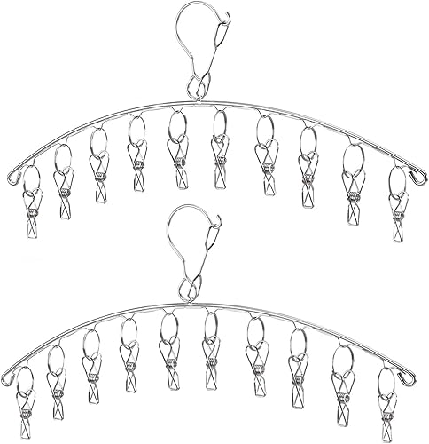 Miniatura 10 de Percha de secado de ropa de acero inoxidable fuerte con 10 pinzas para la ropa, ahorro de espacio para interiores, organizador de ropa, manoplas