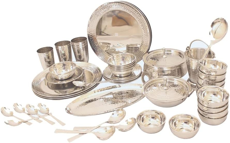 Indian Art Villa Stainless Steel Dinner Set/Thali Set of 52 Pieces, Dinnerware, Tableware Or Crockery, Pack of 2 Sets