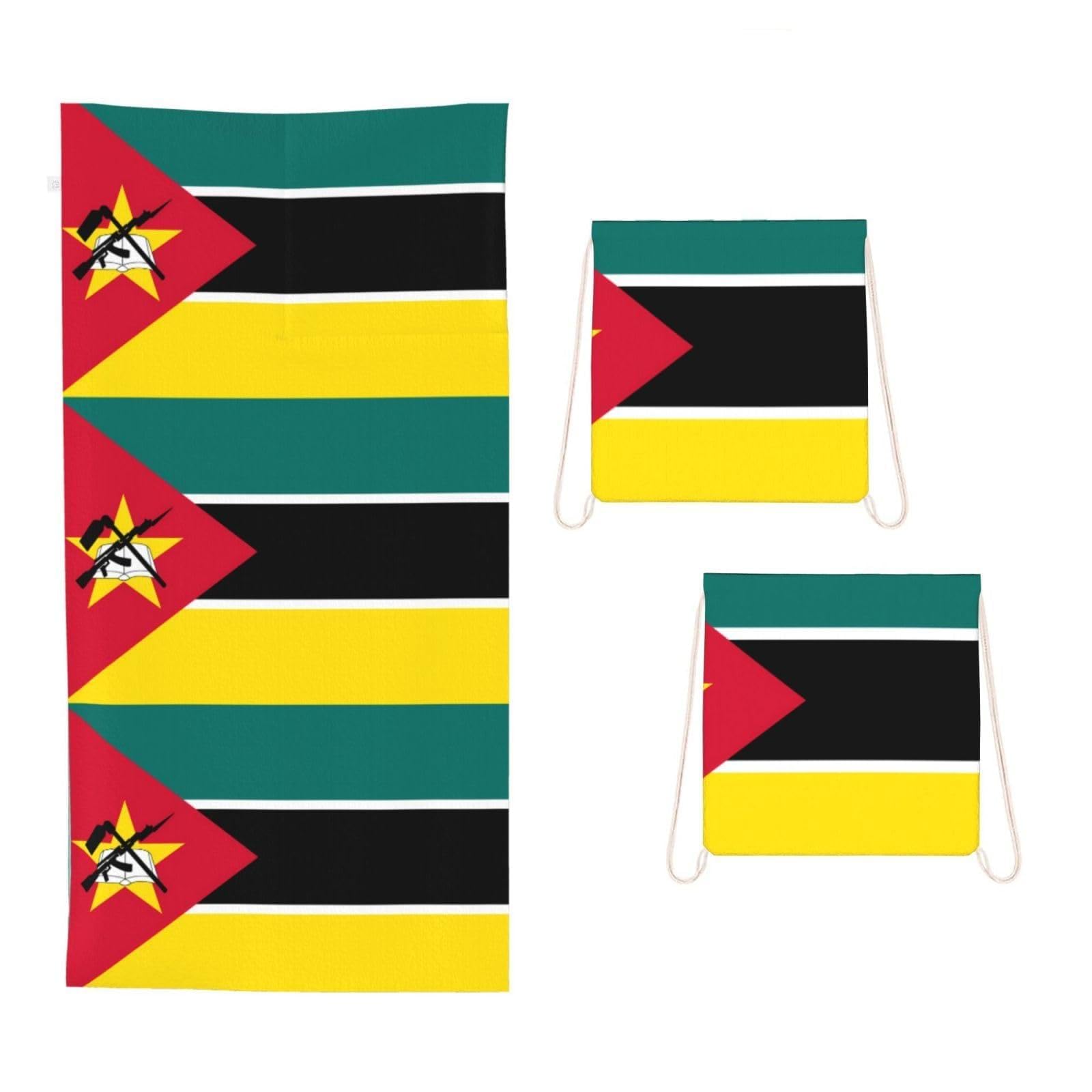CNTDBU Flag of Mozambique 2 in 1 Packable Towel Bag-Large Beach Towel with Stuff Sack, Super Absorbent Microfiber Travel Towel for Pool