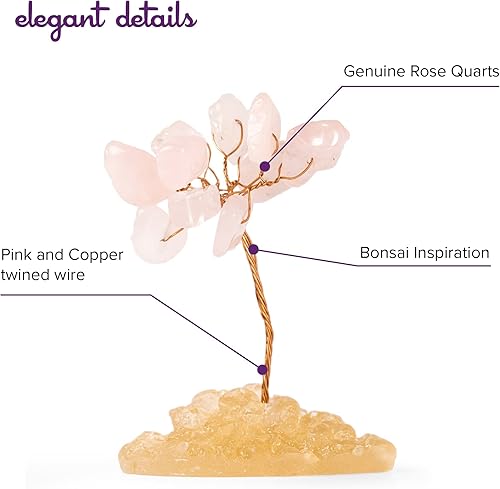Miniatura 2 de Árbol bonsái de cuarzo rosa, árbol de dinero de cristal, decoración japonesa rosa para dormitorio y oficina, promueve el amor y la bondad por Kalan