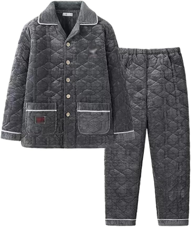 Three-layer Quilted Coral Fleece Men's Pajamas Thickened Velvet Winter Flannel Home Clothes