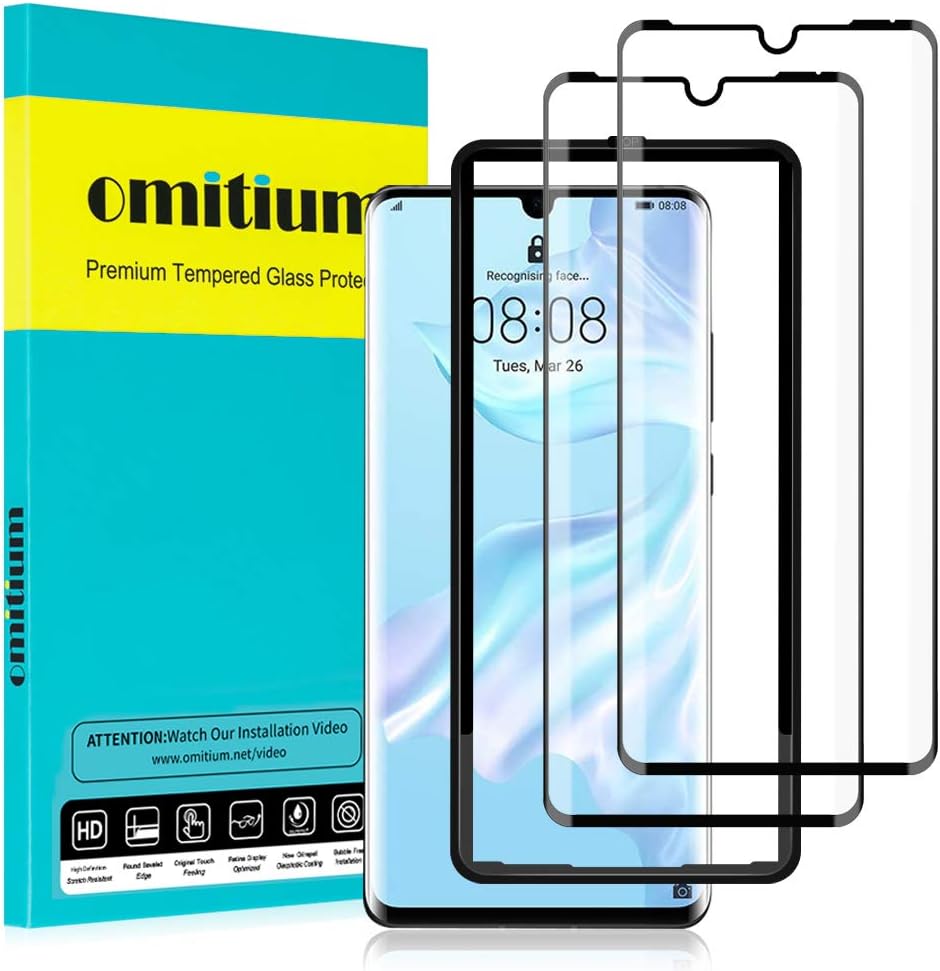 omitium Screen Protector for Huawei P30 Pro, [2 Pack] Huawei P30 Pro New Edition Tempered Glass Film [Easy Bubble-Free Installation Frame] 9H Hardness Case Friendly Glass Protector Huawei P30 Pro