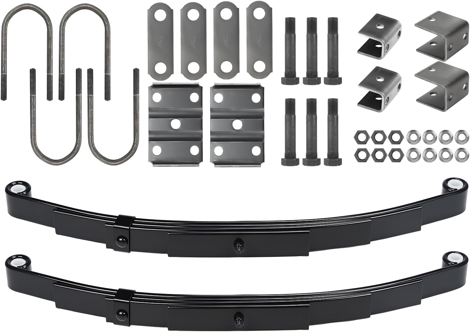 Trailer Leaf Spring 4 Leaf 1750 lbs, for 3500lb Single Trailer Axle Suspension Kit, with U-Bolt & Hanger Kit; Double Eyes 25-1/4" L, 1-3/4" Width, 9/16 Eye I.D, fits for SW4B - Set 2