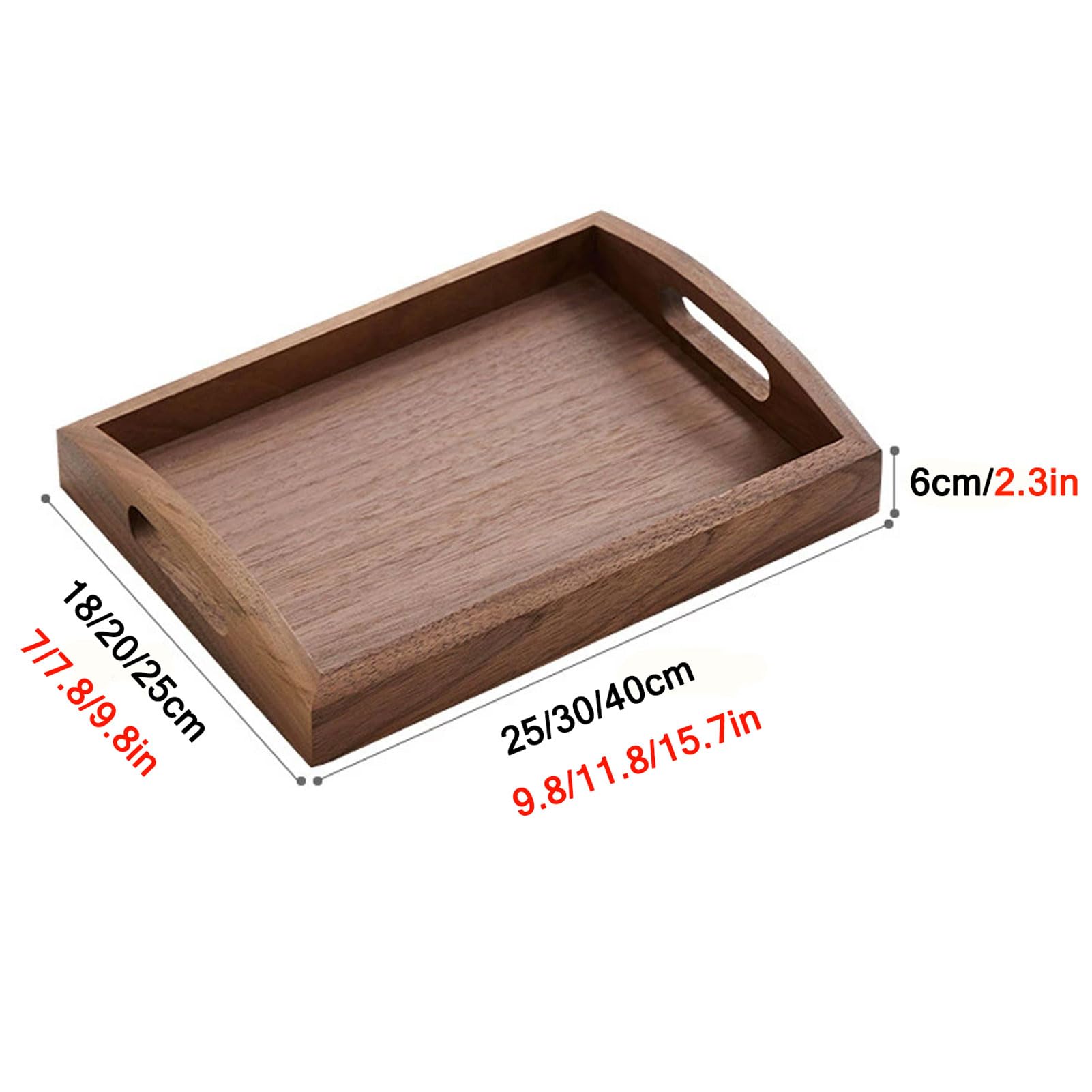Taca do serwowania z drewna, prostokątna taca do serwowania z uchwytami, taca śniadaniowa, taca do serwowania posiłków z podniesionymi krawędziami (Rectangle/40x25x4.5cm)