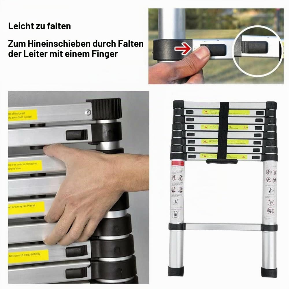 Klappbare Trittleiter, Teleskopleiter, Klappleiter, Klappleiter, aus Metall, maximale Belastung 150 kg (2,6 m)