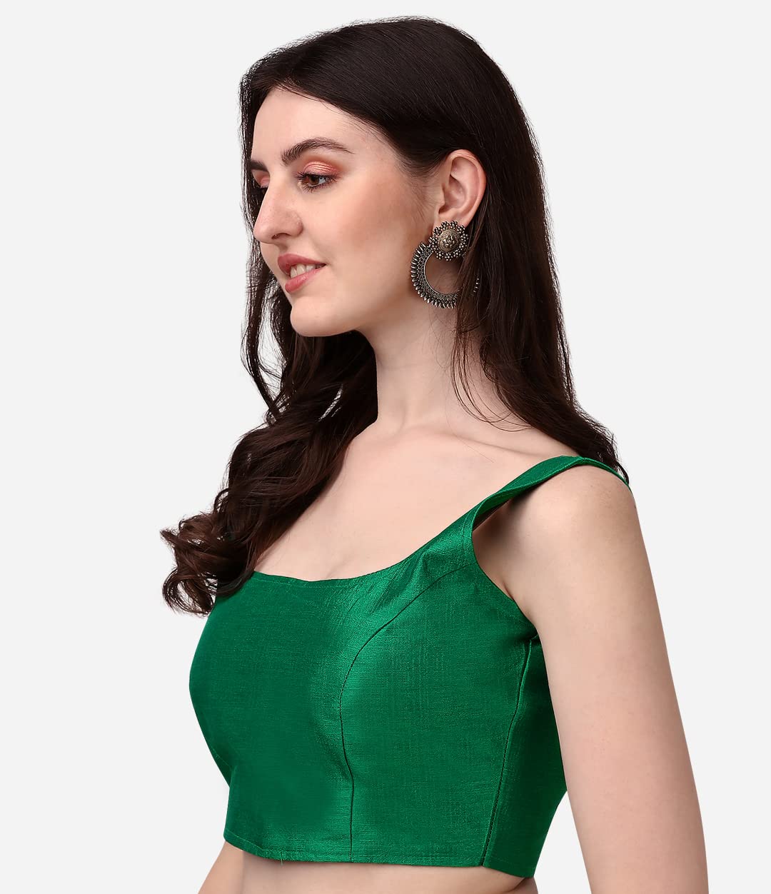 Vihu Fashion Plain Sleeveless Pattern Readymade Blouse U Neck Choli (Green, 38)