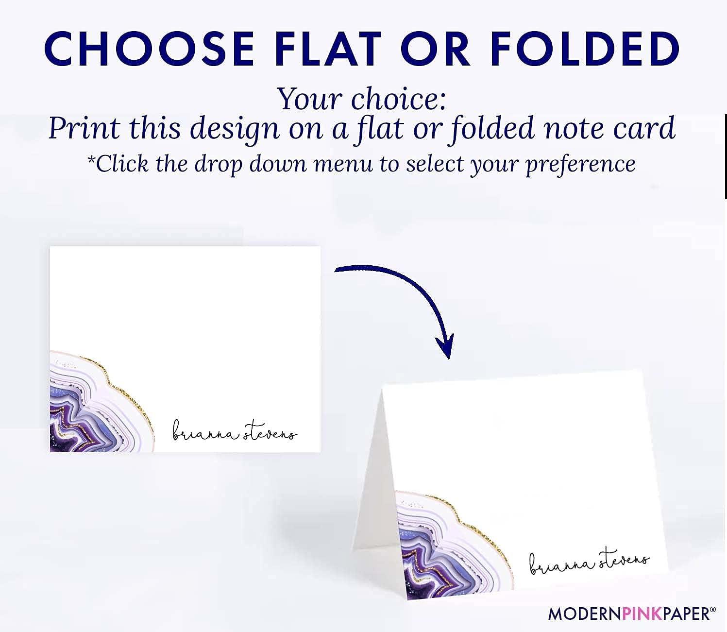 Purple Agate Note Cards and Envelopes, Agate Stationary with Envelopes, Personalized Stationery for Women, Your Choice of Colors and Quantity
