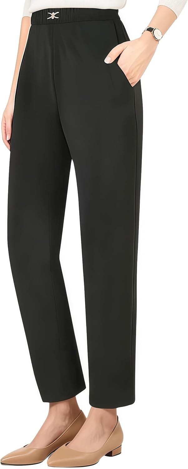 Cooliflex Pants for Women - High Rise Silky Stretchy Soft Drape Pull-on Comfort Pants Over 50