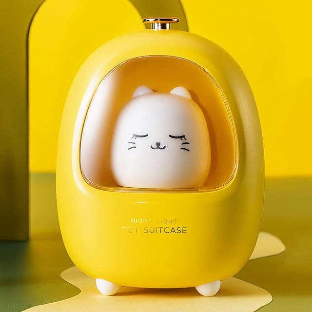 Smilodon Cute Night Light Kids, Bedside Lamp for Baby, Kawaii Gift for Children, Animal Night Light, Yellow Kitten, Portable, Rechargeable, Battery Operated, Dimmable, Three Light Mode