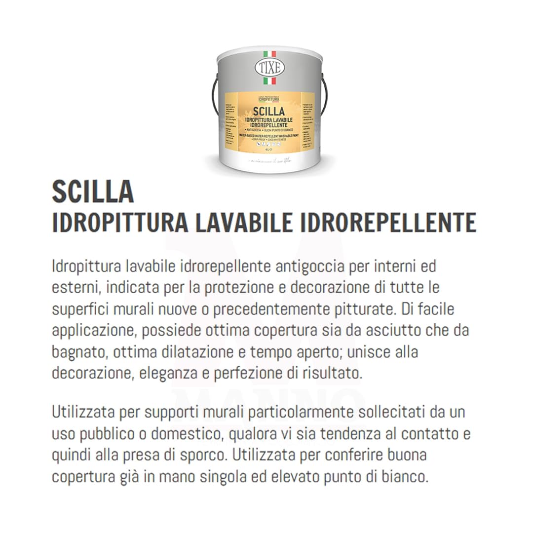 TIXE Scilla Pittura Lavabile Idrorepellente Antigoccia Interni Esterni Bianca 4 Lt