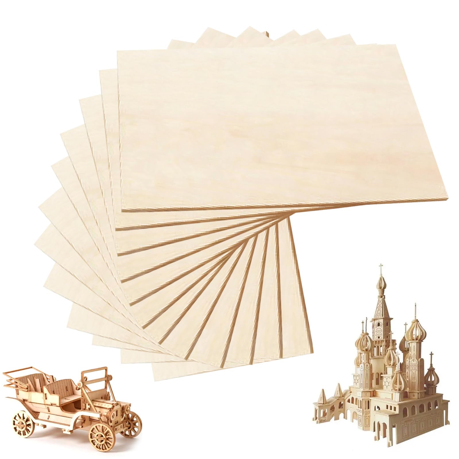 12 Sztuk Sklejki A4 2mm, 30 x 21 cm Płyty Drewniane do Rękodzieła, Modelarstwa, Wypalania w Drewnie, Laserowego Cięcia, Malowania, Grawerowania, DIY, Dekoracji (12, 2mm)