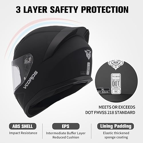 Miniatura 3 de Casco integral de motocicleta para adultos, aprobado por DOT, WS-609, casco de carreras de motocicleta de calle con visera negra (negro mate, L)