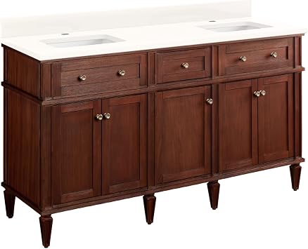 Signature Hardware 464980 Elmdale 60" Free Standing Double Vanity Cabinet Set with Mahogany Cabinet, Vanity Top and Rectangular Undermount Sinks - Single Faucet Hole
