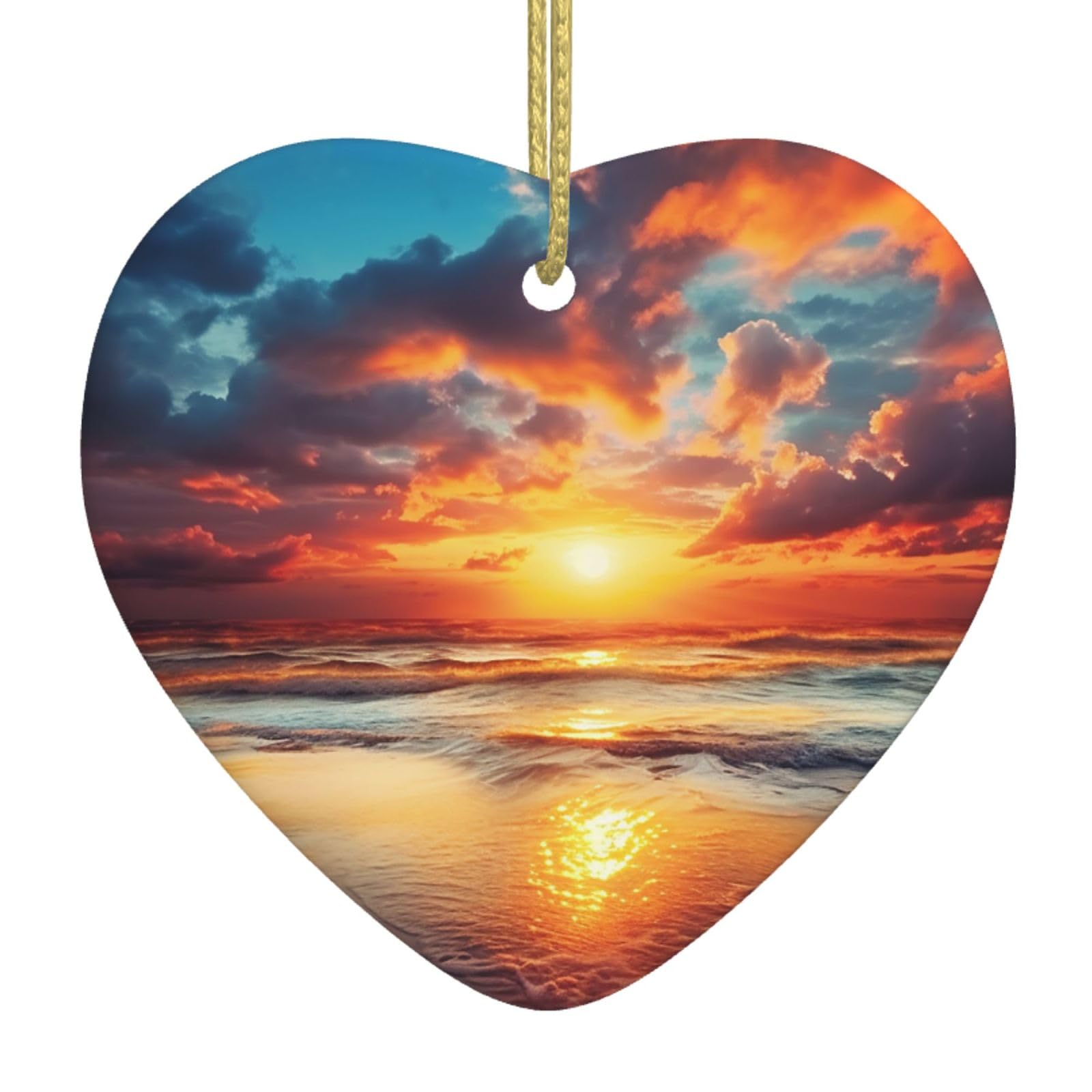 Ceramic Christmas Tree Hanging Ornaments with Gold Ropes Christmas Tree Decorations Heart Ceramic Cloudy Sunset Sky Pendant Keepsake Decorations for Holiday Xmas Gift Ideas