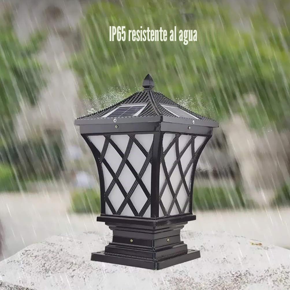 ACMHNC Retro Lámpara de Jardín Solar, LED Faros de Columna Antiguo Post Cap Lights IP65 Vintage Farola de Exterior 2200 Mah Luces de Camino Aluminio Lámpara de Columna Para Patio Paisaje,37Cm,Negro