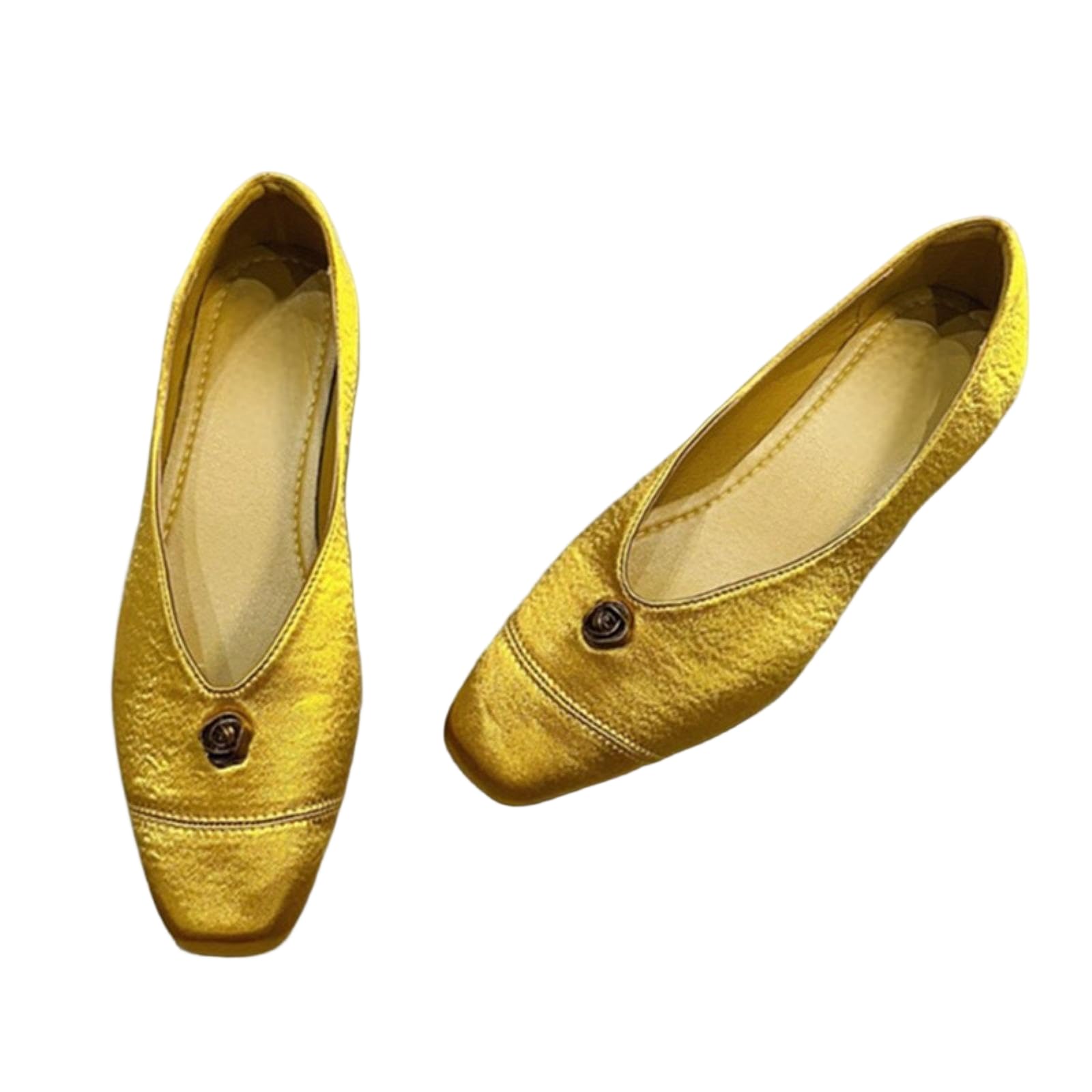 JJDFW - Scarpe da lavoro da donna con punta quadrata e tacco basso, punta quadrata, tacco basso spesso (≤ 3 cm), senza lacci, tomaia in poliuretano, fodera in microfibra, giallo/nero/argento